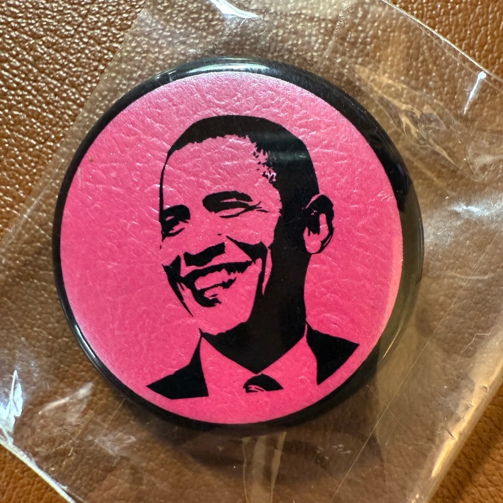 Rare Vibrant + Iconic Pink & Black Pop Art Obama Pin